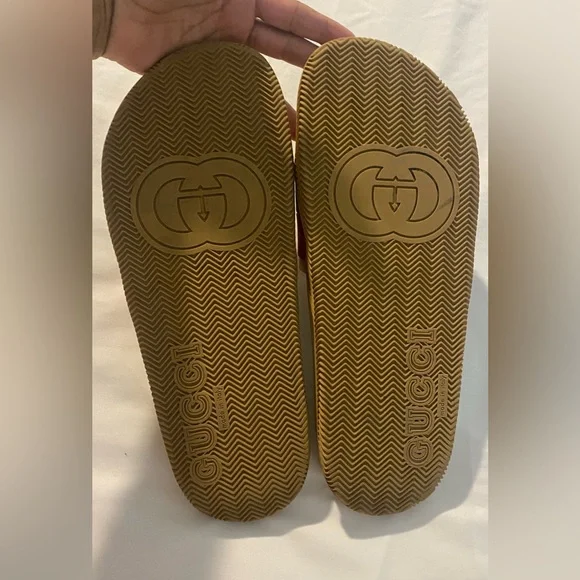 Gucci Cream Slides with Red and Green Stripes
